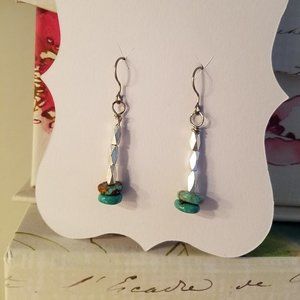 Genuine turquoise/thai silver drop earrings